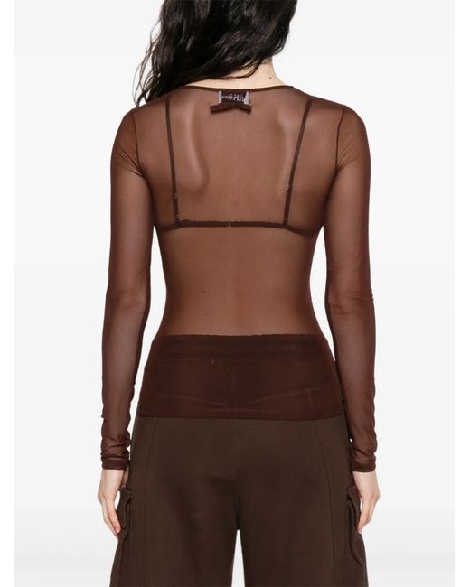 Jean Paul Gaultier Brown Sequin-Embellished Mesh Top