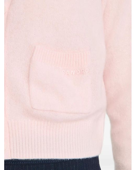 Sandro Pink V-Neck Cropped Cardigan