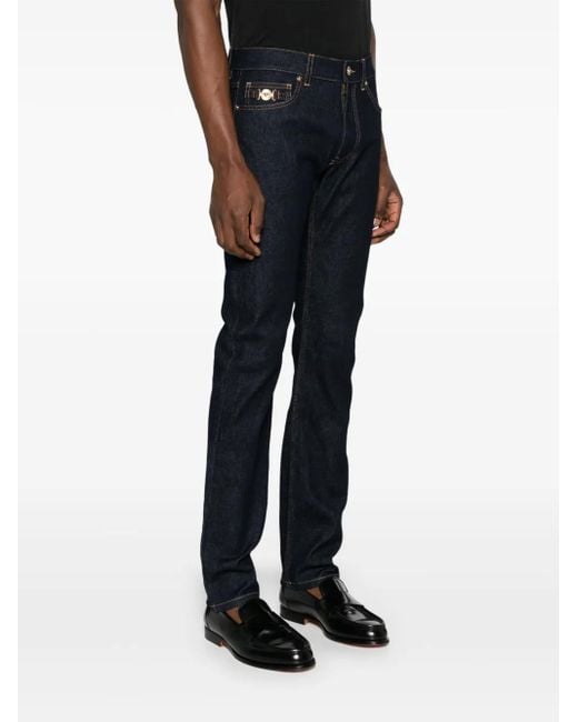 Versace Blue Mid-Rise Slim Cotton Jeans for men