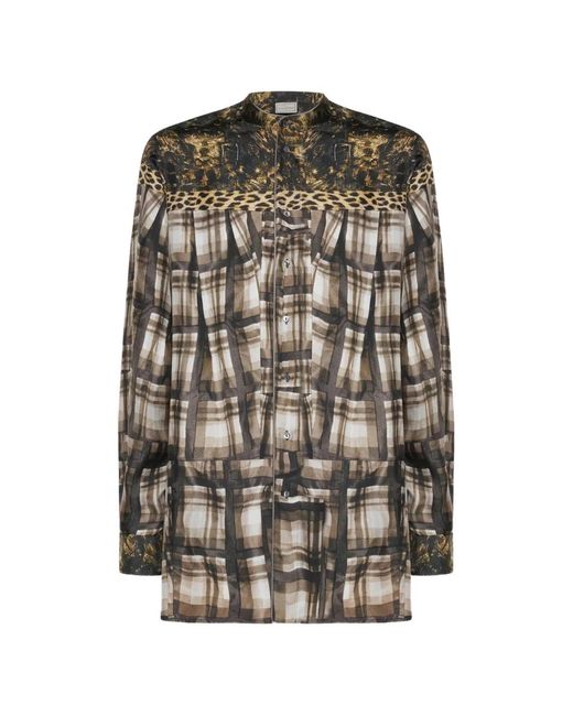 Pierre Louis Mascia Gray Aloe Leopard-Print Plaid-Pattern Shirt for men
