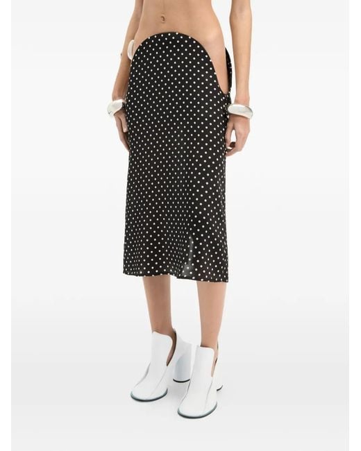 Jean Paul Gaultier Black Polka Dot Asymmetric-Waist Midi Silk Skirt