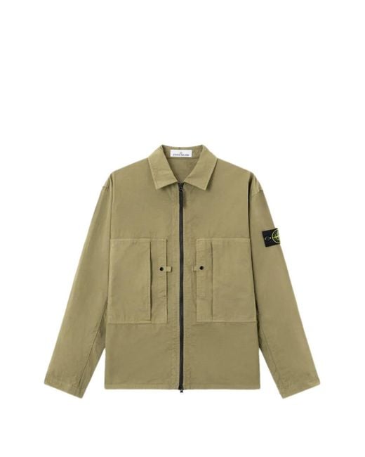 Stone Island Green Patch-Badge Zip-Up Overshirt for men