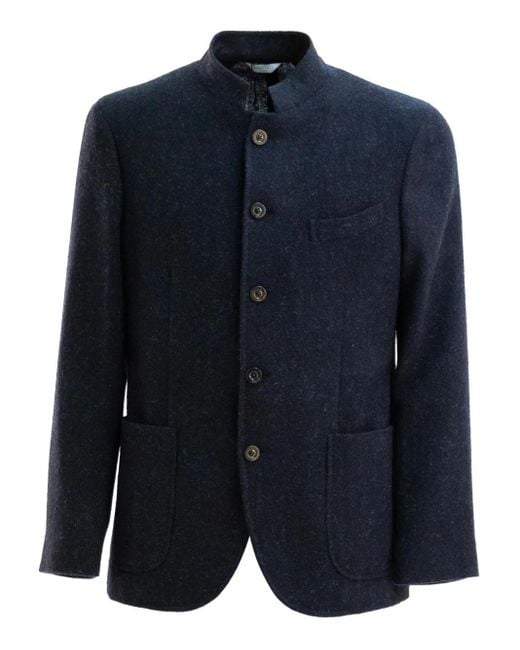 Boglioli Blue Button Mandarin Jacket for men