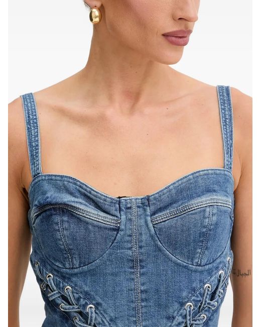 Guess Blue Lace-Up Denim Top