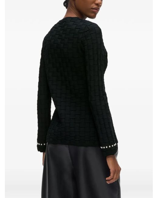 Karl Lagerfeld Black Pearl-Embellished Basket-Weave Cardigan
