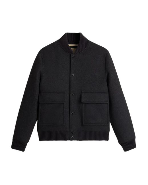 Woolrich Black Wool Twill Pocket Bomber for men