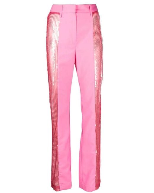 ROTATE BIRGER CHRISTENSEN Pink Mya Sequin-Panel Trousers