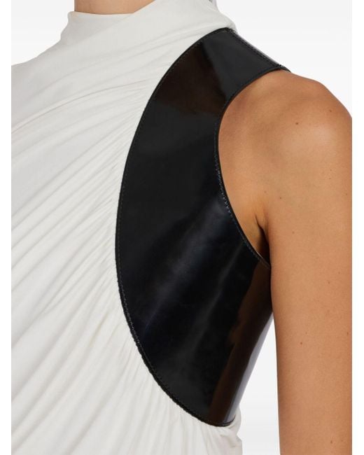 Ferragamo White Leather-panel Draped Sleeveless Top