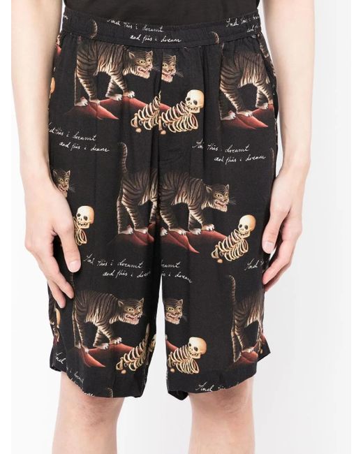 Endless Joy Black Dreamt Motif-Print Bermuda Shorts for men