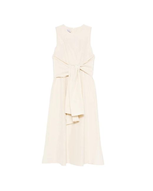 ROSSO35 White Bow-Belted Midi Dress
