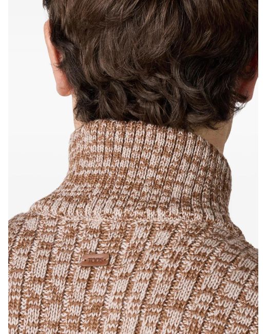 Tod's Brown Ribbed Half-Zip Sweater for men