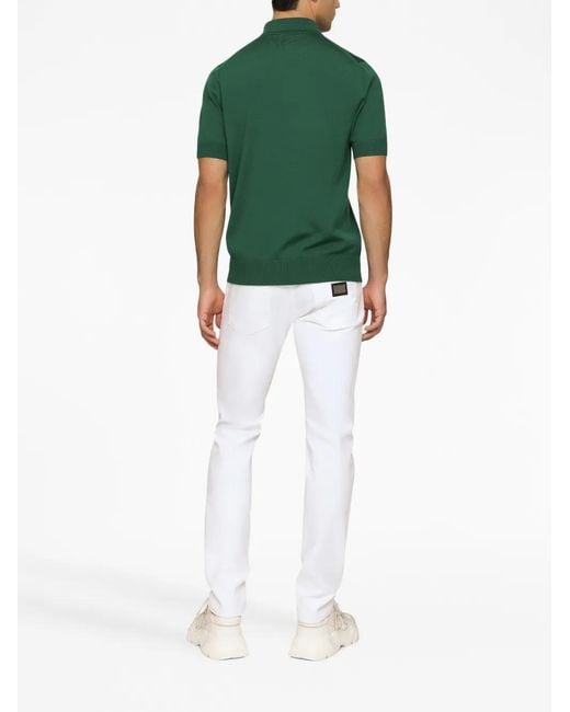 Dolce & Gabbana Green Logo-Tag Wool Polo Shirt for men