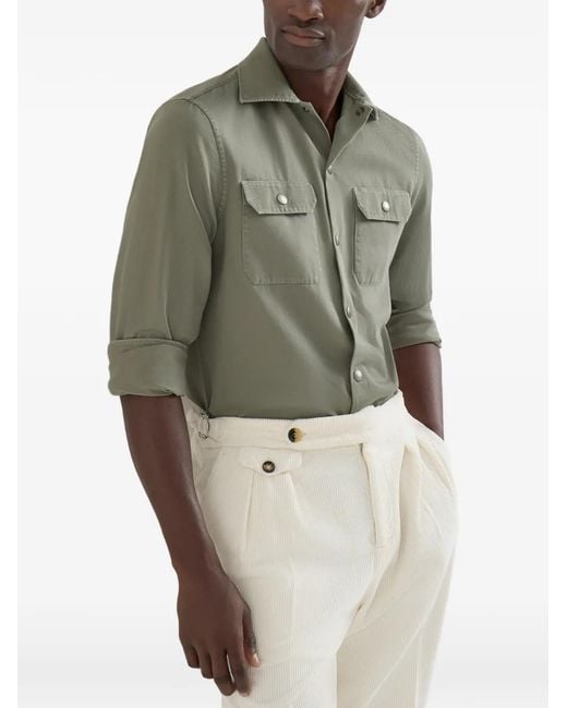 Brunello Cucinelli Green Garment-Dyed Overshirt for men