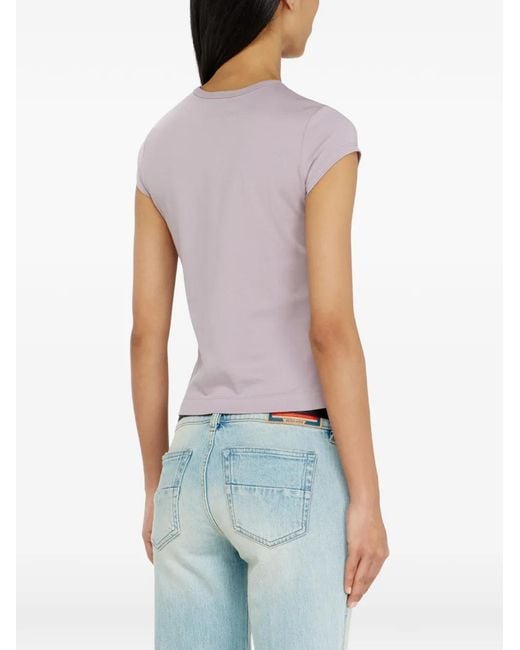 DIESEL Pink T-Shirt With Cut-Out Embroidered Logo