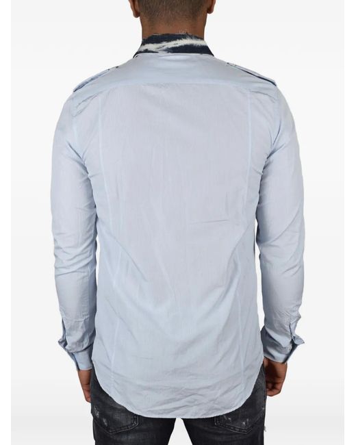 Balmain Blue Denim Collar Shirt for men