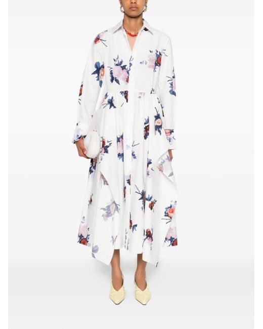 Erdem White Floral-Print Midi Dress
