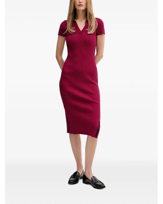 DKNY Red Robe Mi-Longue Côtelée À Bande Logo