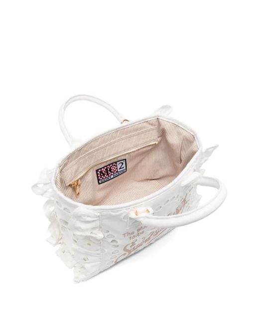Mc2 Saint Barth White Colette Volant Ruffled Broderie-Anglaise Tote Bag