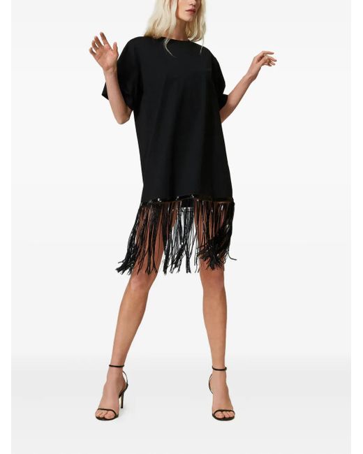 Twinset Black Sequin-Fringe T-Shirt