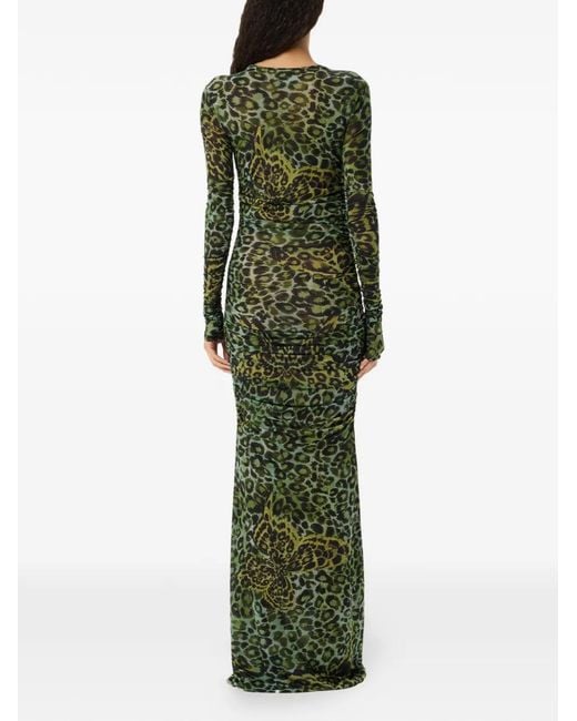 Blumarine Green Long-Sleeve Ruched Maxi Dress