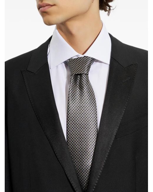 Brioni Gray Geometric-Pattern Silk Tie for men