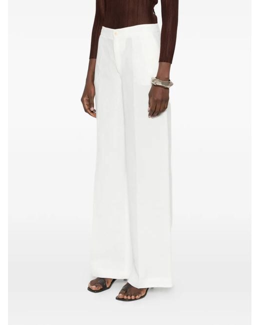 Twinset White Linen Blend Wide Leg Trousers