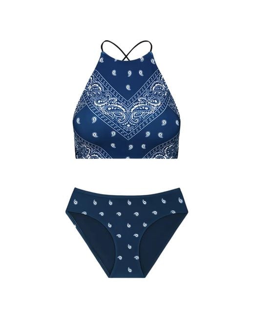 DAZE DAYZ Blue Paisley-Print Halterneck Swimwear