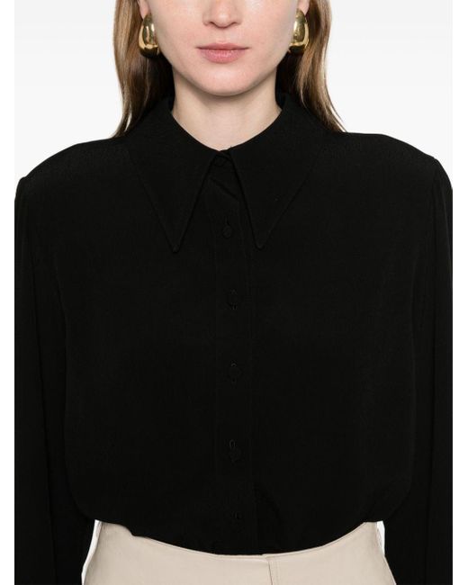 Styland Black Oversized-collar Crepe Shirt