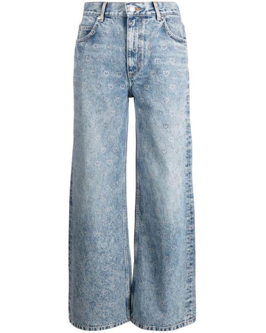 Sandro Blue Crystal-embellished Wide-leg Jeans