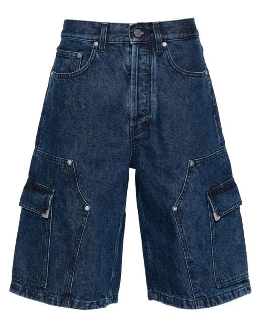 Palm Angels Cargo Bermuda Shorts In Blue Denim for men