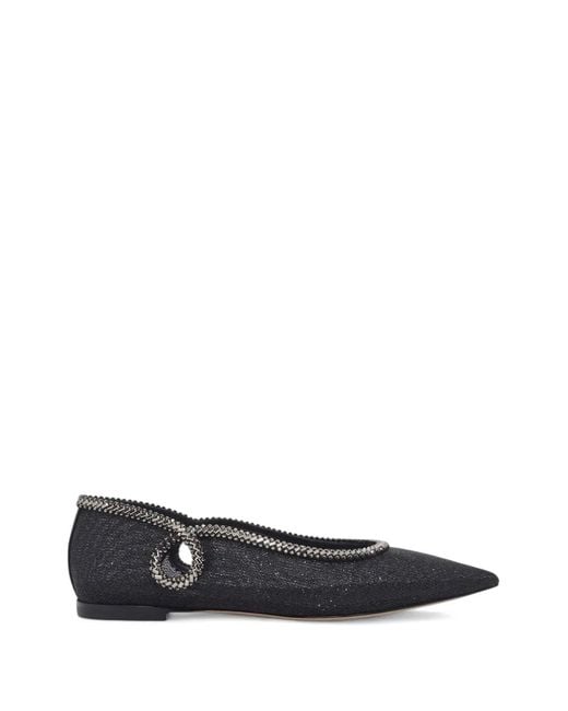 Casadei White Josephine Chain-Trim Pointed-Toe Ballet Flats
