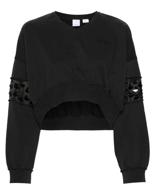 Pinko Black Cropped-Sweatshirt mit Pailletten