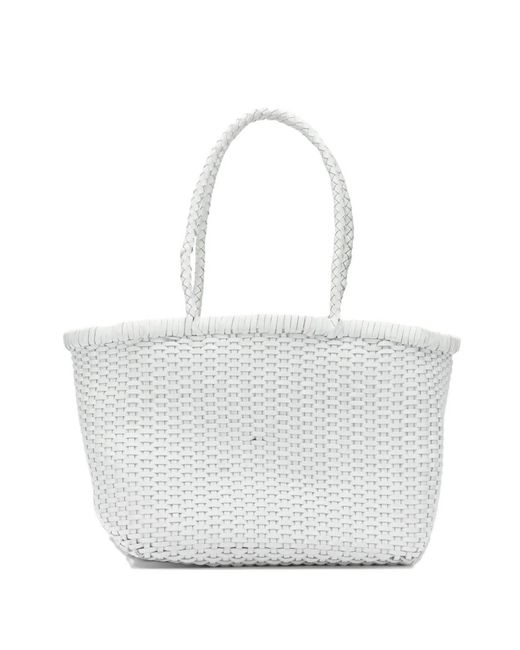 Dragon Diffusion Small Woven Leather Shoulder Bag in White | Lyst