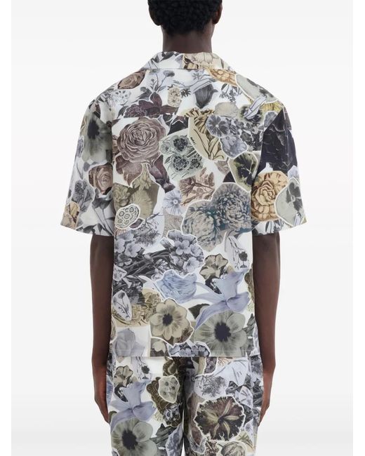 Marni Gray Floral-Print Silk Shirt for men