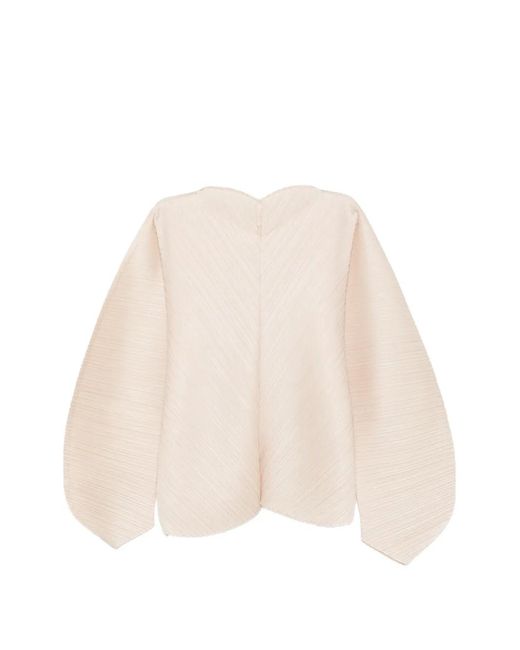 Pleats Please Issey Miyake Natural Pleated Balloon-Sleeve Blouse