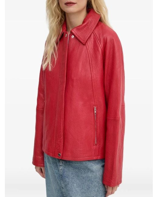 Chaqueta Sanok de piel con cremallera Samsøe & Samsøe de color Red