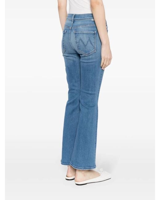 Mother Blue Whiskering Effect Mid-Rise Flared Jeans