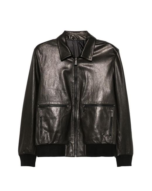 SERGIO MORETTI FIRENZE Black Grainy-Leather Jacket for men