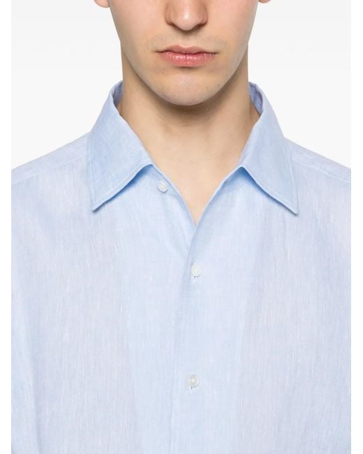Zegna Blue Chemise Boutonnée À Manches Longues for men