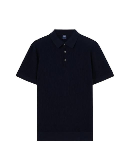 Fedeli Blue Rafael Ribbed-Knit Short-Sleeve Polo Shirt for men