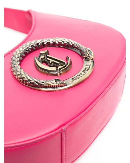 Just Cavalli Pink Logo-plaque Snake-detail Tote Bag