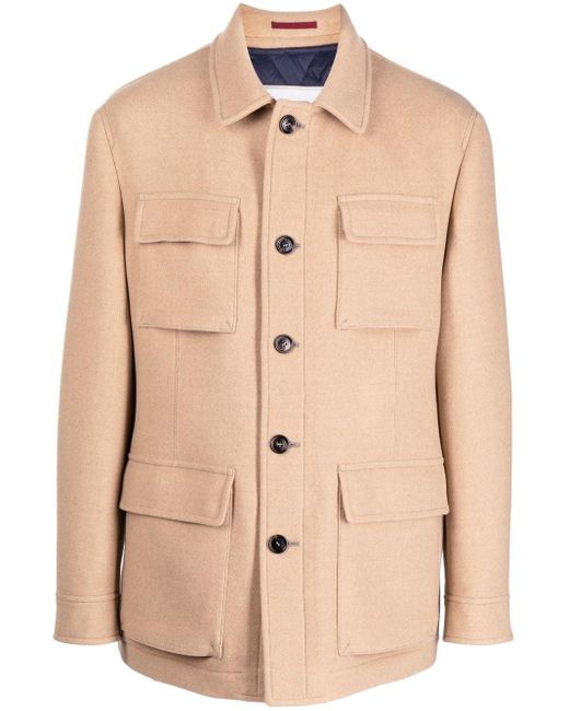Brunello Cucinelli Natural Patch-pocket Wool Shirt Jacket for men