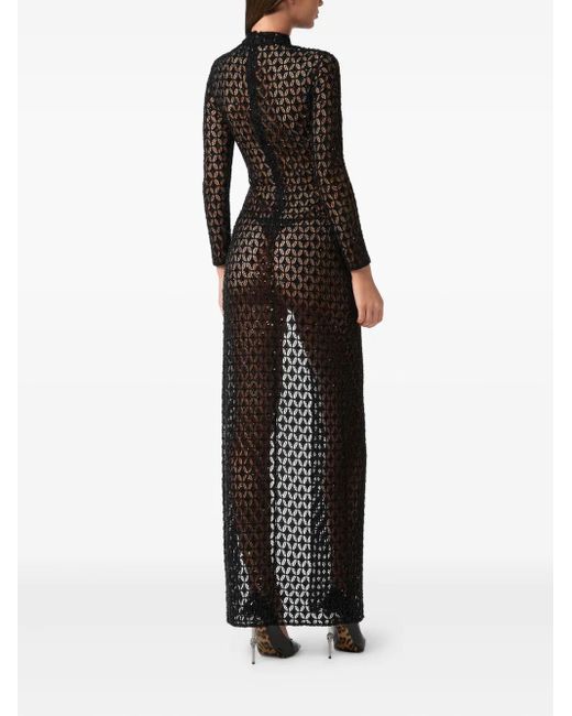 Philipp Plein Black Embroidered Long Dress Crystal