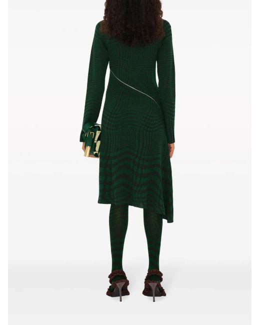 Burberry Green Midikleid Mit Warped-Print