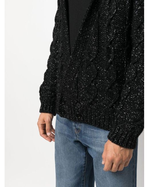 Saint Laurent Black Chunky-knit Hooded Cardigan for men