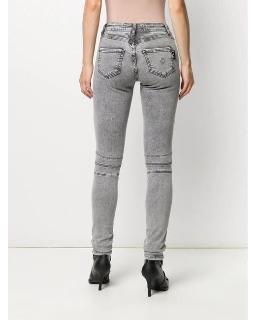 Philipp Plein Gray Acid-Wash Skinny Jeggings