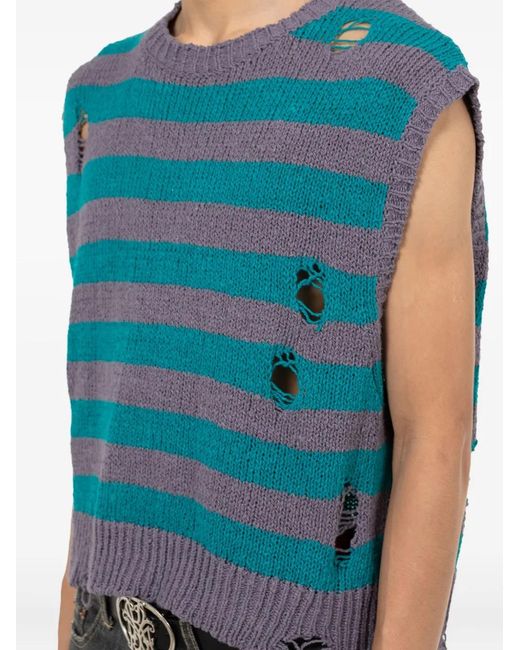 KAMIYA Gestreepte Gerafelde Gebreide Spencer in het Blue voor heren