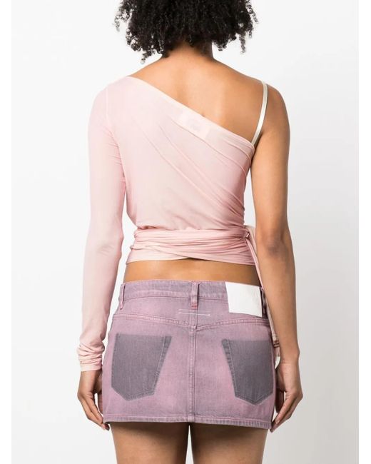 MM6 by Maison Martin Margiela Pink Asymmetric Wraparound Cropped Top