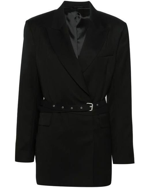 Acne Black Double-Breasted Herringbone Blazer