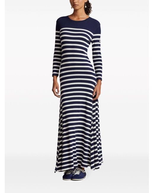 Polo Ralph Lauren Blue Gestreiftes Maxikleid